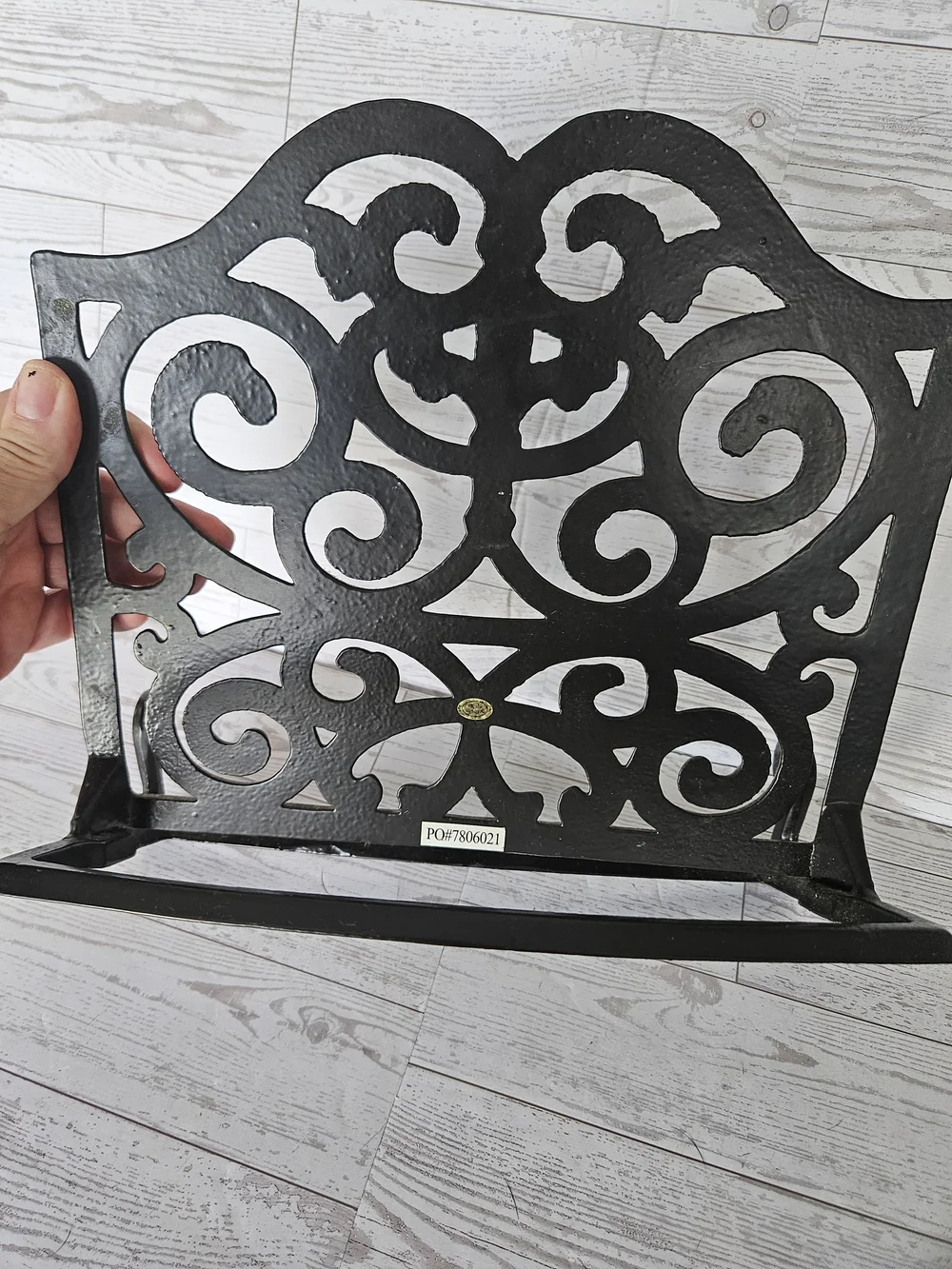 Ornate Black Cast Iron Cookbook Holder Stand - Vintage Scrollwork Recipe Base